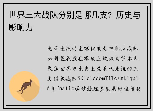 世界三大战队分别是哪几支？历史与影响力