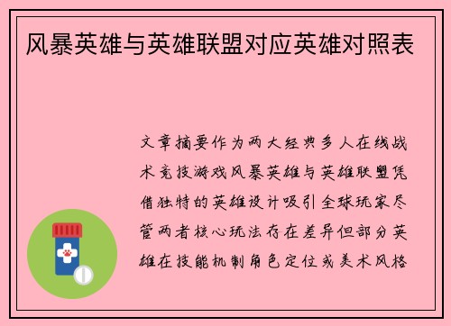 风暴英雄与英雄联盟对应英雄对照表